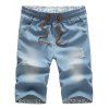 Shorts En Denim De Conception Distressed Drawstring Taille Ceinture Pour Les Hommes - Bleu clair 3XL