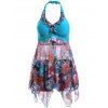 Flag Print Halter Neck Irregular Hem Deux Piece Swimsuit - Azur XL