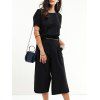 Mode Jewel Neck Striped Top et Capri Pantalons pour femmes - Noir S
