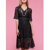 Women's Fashionable Crochet-Trim See-Through Lace Dress - Noir L