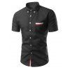 Chic Stripe Spliced ​​Turn Down Collar manches courtes T-shirt pour les hommes - Noir XL