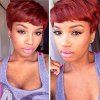 Stunning Short Fluffy Side Bang Straight Wine Red Synthetic Hair Wig For Women - Rouge vineux 