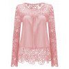 Solide Couleur Dentelle Spliced ​​évider Blouse - Rose 3XL