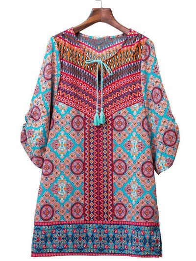 

Ethnic Style 3/4 Sleeve Geometric Print Women' Dress, Colormix