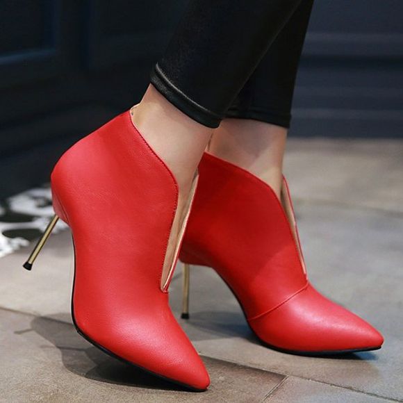 Trendy talon aiguille et PU cuir design femme  's Bottines - Rouge 38