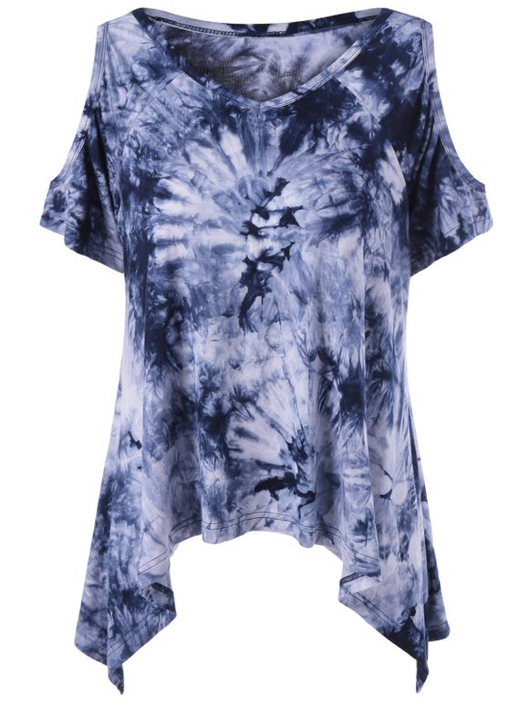 Tie-Dye Cold Shoulder Asymétrique T-shirt - multicolore M