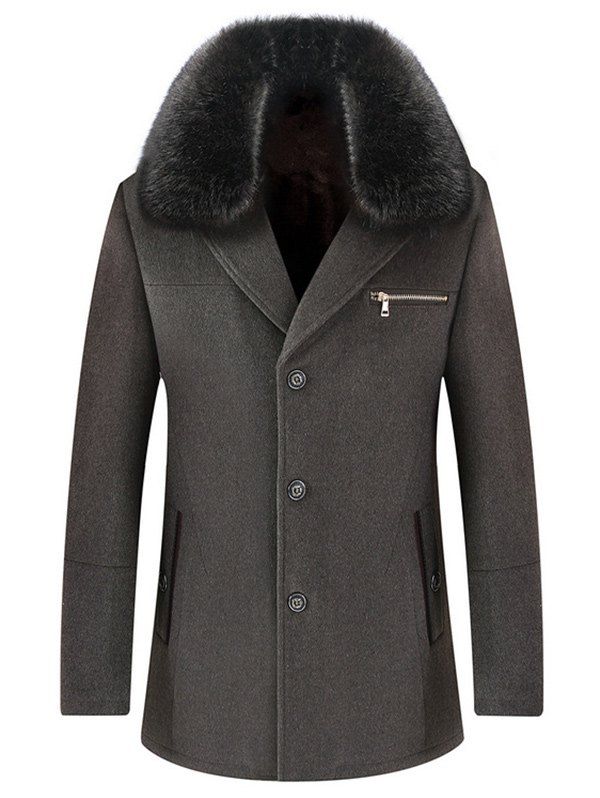 

Elegant Faux Fur Collar Single Breasted Thickened Wool Overcoat For Men, Light gray