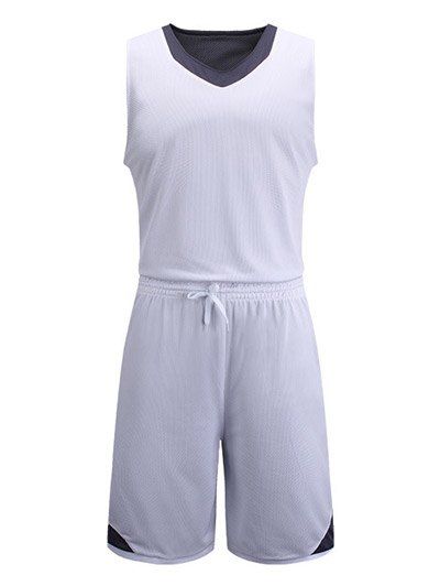 Style de Reversible Color Block Splicing V-Neck manches Sport Suit (Tank Top + Shorts) - Blanc 2XL