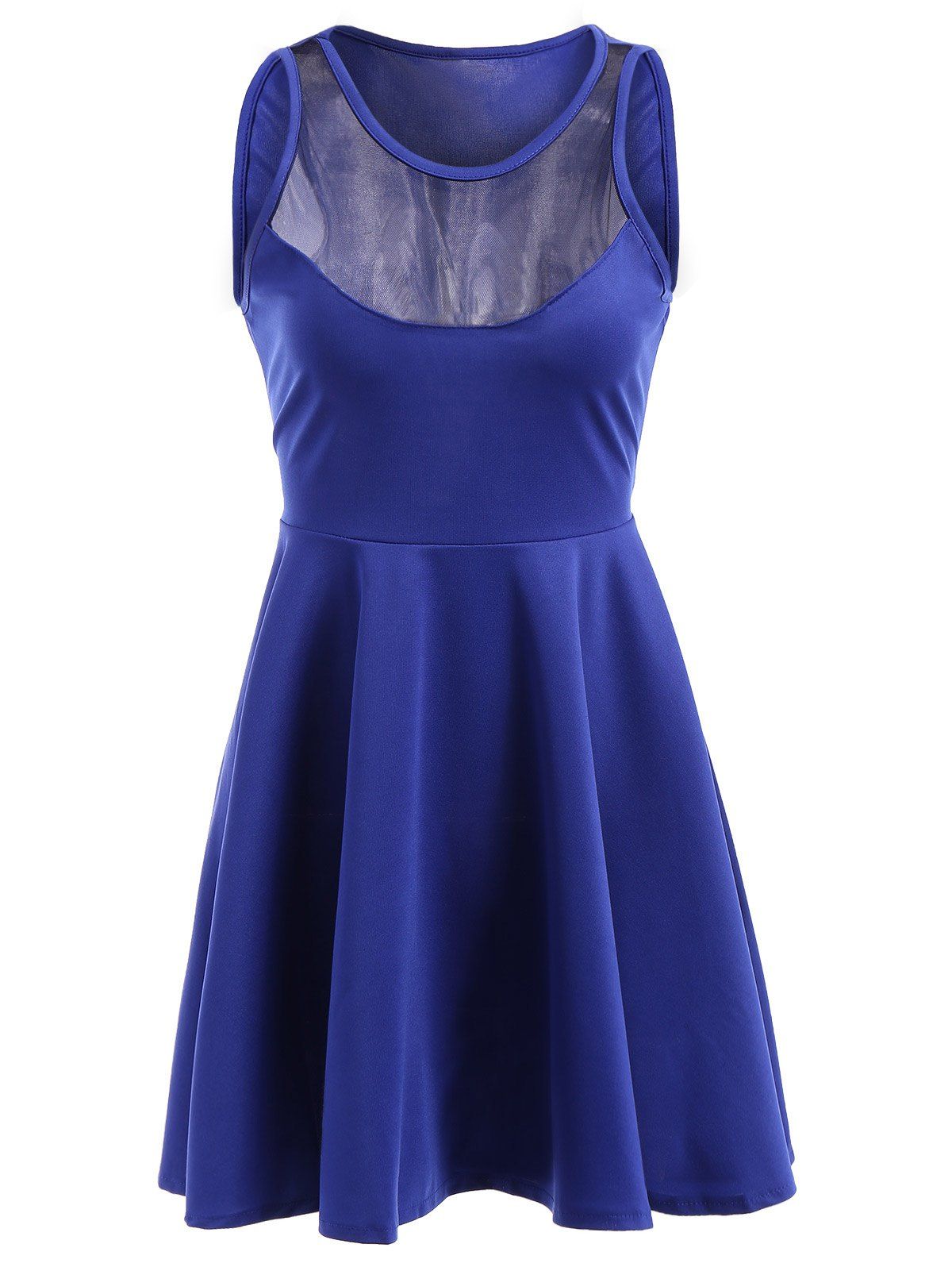 

Casual Jewel Neck Sleeveless See-Through A-Line Women's Dress, Blue