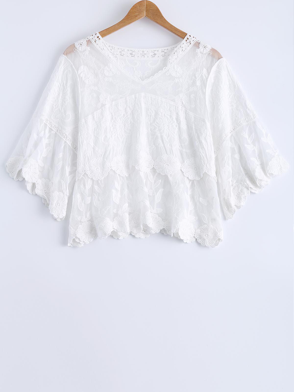 

Lace Splicing Flounce Blouse, White