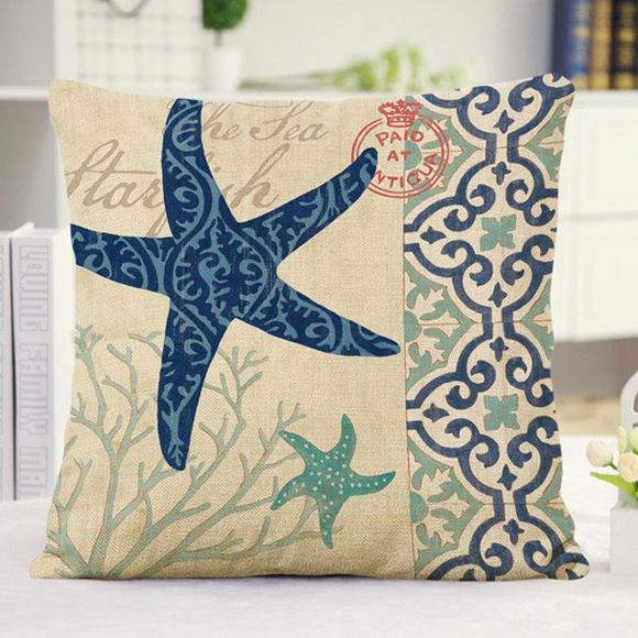 Cute Ocean Floral Starfish Pattern Pillow Case - Bleu/Jaune/Vert 