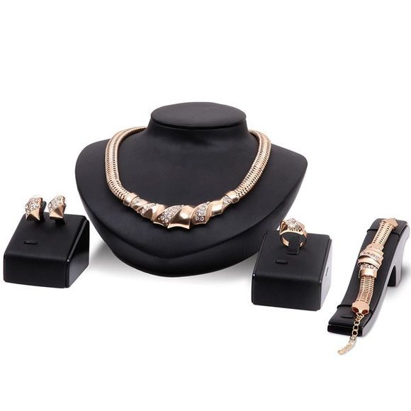 Un costume de strass Collier Vintage Spliced ​​Bracelet Bague et boucles d'oreilles pour les femmes - d'or 
