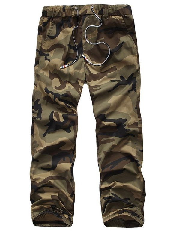 Pieds Style militaire Poutre Camo Print Loose Fit Men  's Lace-Up Cargo Pants - Terreux 38