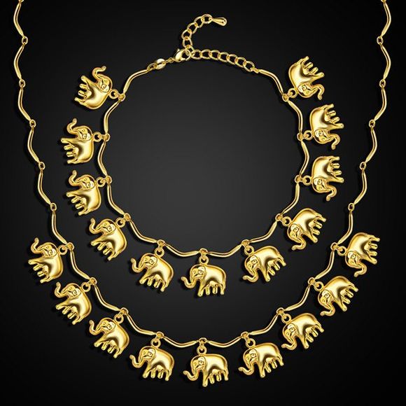 Un costume Collier Elephant Délicat et Bracelet pour les femmes - d'or 