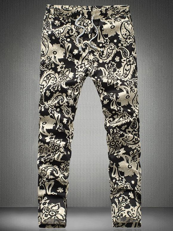 Floral Chic Printed Drawstring Waistband Pantalons simple pour les hommes - Noir 5XL