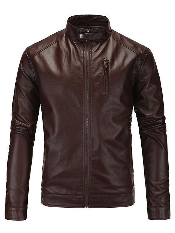 Zip-Up Stand mode Collar manches longues hommes d  'PU-Leather Jacket - Brun 5XL