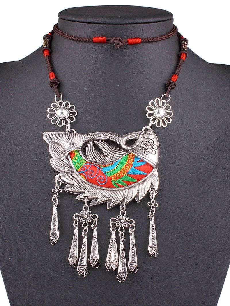 

Stylish Lucky Carp Embroidery Necklace, Red