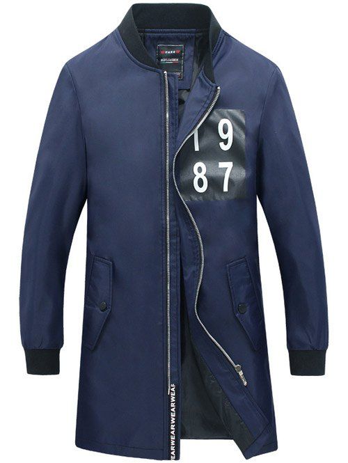 Letter Print Plus Size Rib Splicing Stand Collar Long Sleeve Lengthen Men's Jacket - Cadetblue 5XL