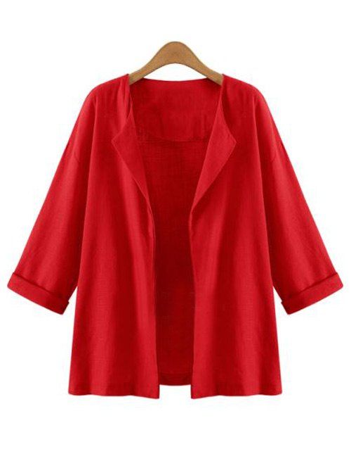 Femmes Brief  's Pure Color Collarless 3/4 manches Blazer - Rouge S