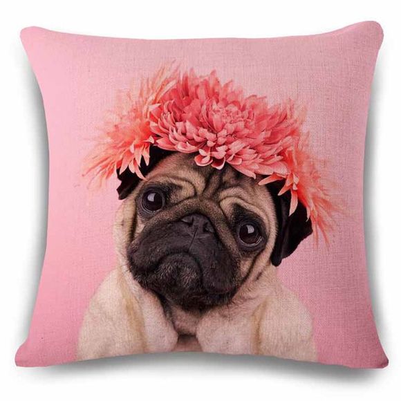 Élégant Home Decor Puppy avec motif Headress Chrysanthemum Case Oreiller - Noir et Rose 