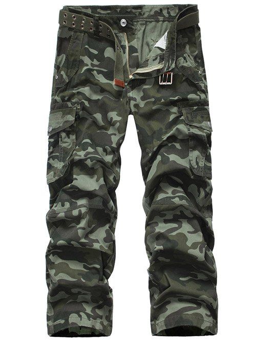 Plus Size Camouflage Zipper Fly Straight Leg Pockets Design Men's Cargo Pants - Vert Armée 36