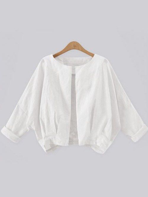 

Open Front Batwing Sleeve Cropped Jacket, White