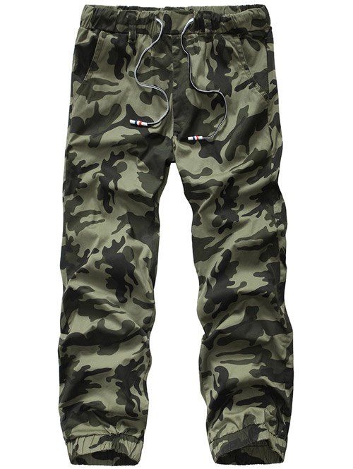 

Lace-Up Camouflage Plus Size Straight Leg Men's Pants, Army green