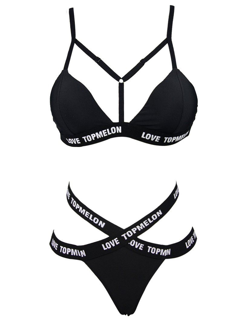 

Crossback Letter Pattern Bikini, Black
