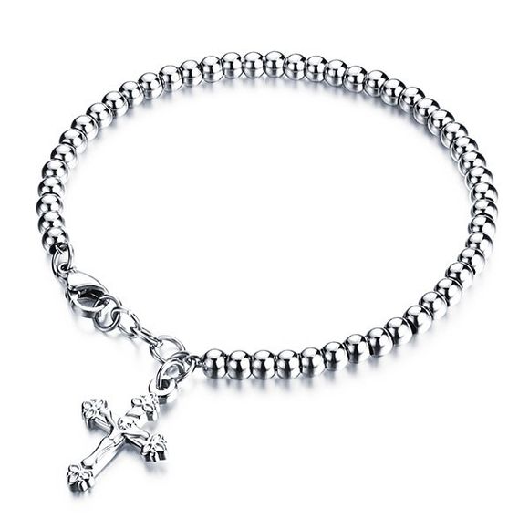 Simple Solide chaîne Perles Couleur Cross Charm Bracelet pour les hommes - Argent 