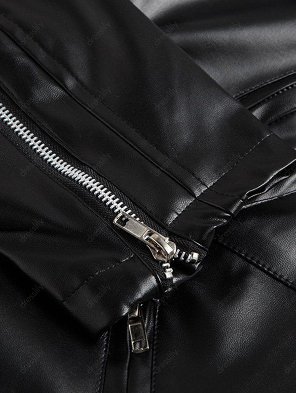 2018 Fashionable Diagonal Zipper Opening Long Sleeves Leather Jacket ...