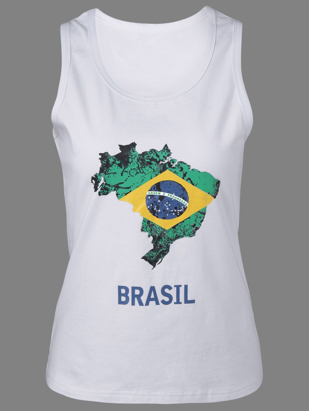 

Fashionable Women∠s U-Neck Brazil Flag Printing Tank Top, White