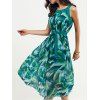 Imprimer Scoop Neck Feather Robe ceinturée - Vert Jade S