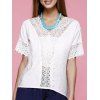 Lace Trim V Neck Blouse - WHITE L