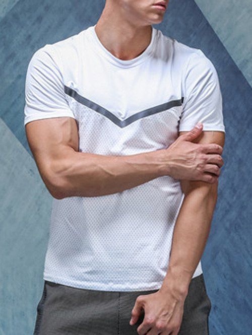 

Quick-Dry Holes Design Linellae Round Neck Short Sleeve Men' T-Shirt, White
