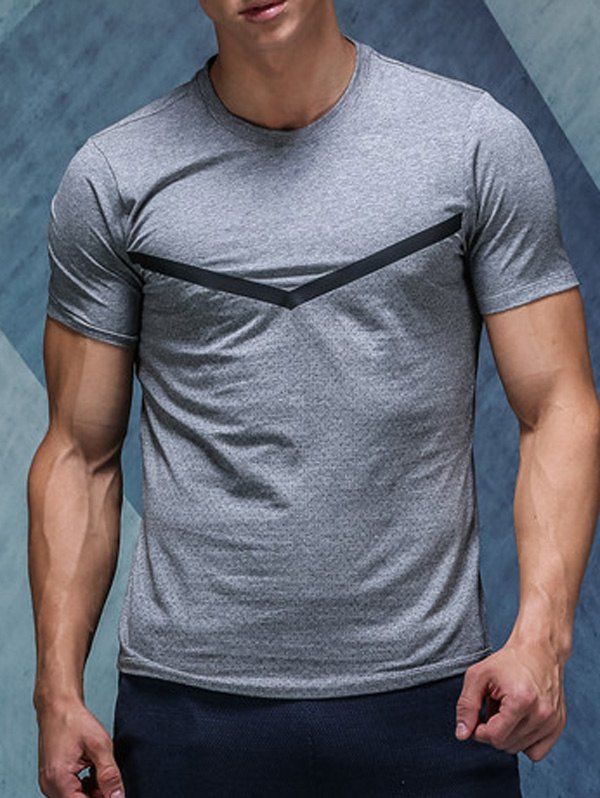 

Quick-Dry Holes Design Linellae Round Neck Short Sleeve Men' T-Shirt, Gray