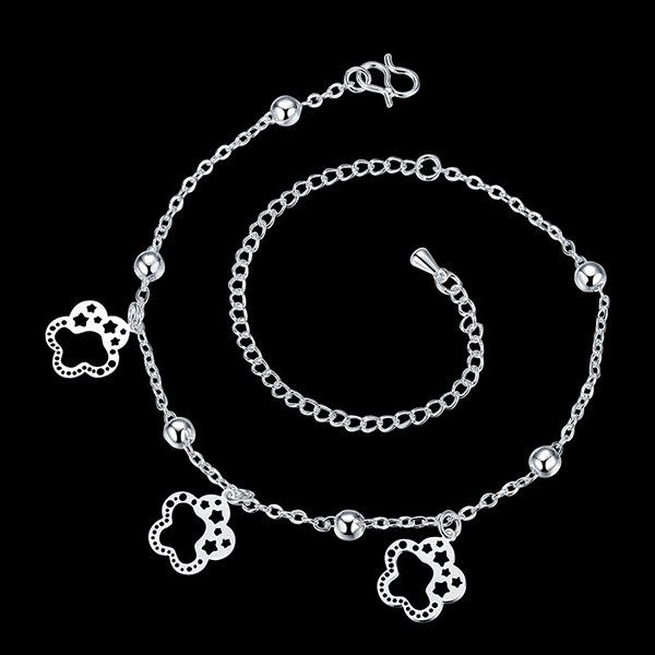 

Cut Out Star Flower Charm Anklet, Silver