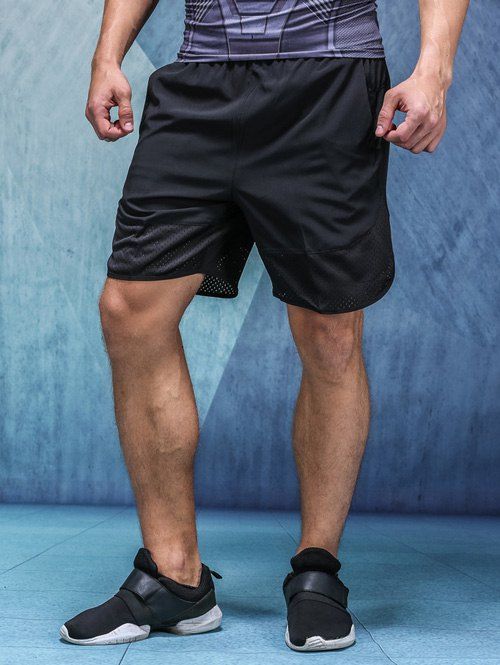 Trous Quick-Dry design Splicing taille élastique droites Shorts s 'Leg Men - Noir 2XL