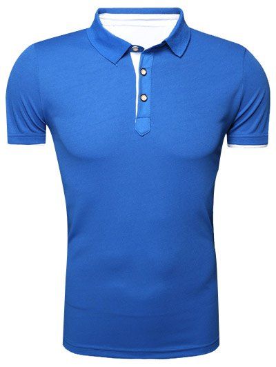 Classique col rabattu manches courtes Polo T-shirt pour les hommes - Bleu L
