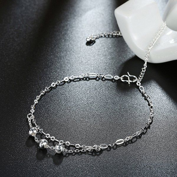 

Alloy Ball Layered Charm Anklet, Silver