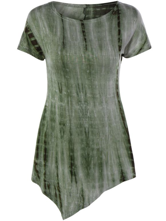 Manches à encolure dégagée courte Asymétrique T-shirt - Vert XL