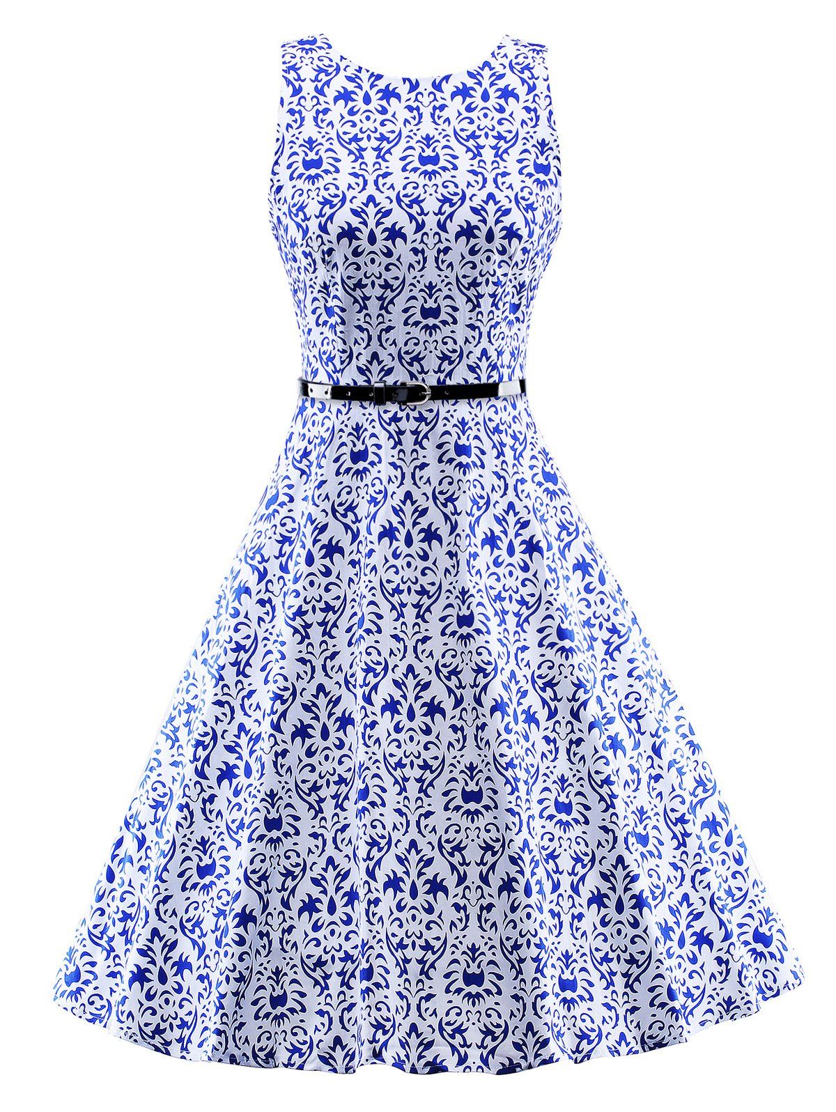 Vintage Sleeveless Swing Dress - BLUE S