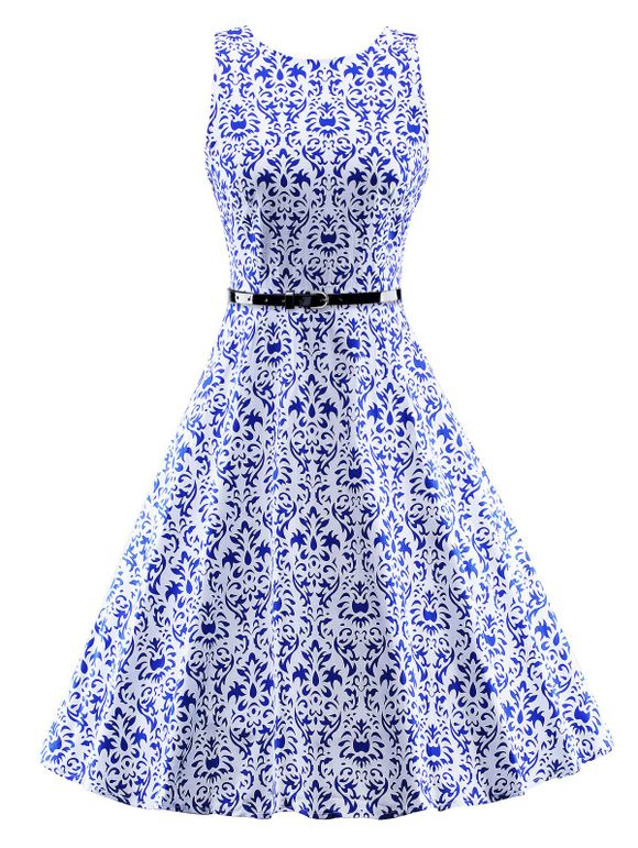 Vintage Sleeveless Swing Dress - BLUE S