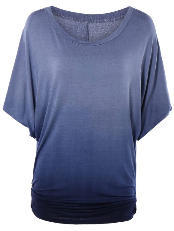 Scoop Neck Dolman Sleeve Ombre T-shirt - Bleu Violet XL