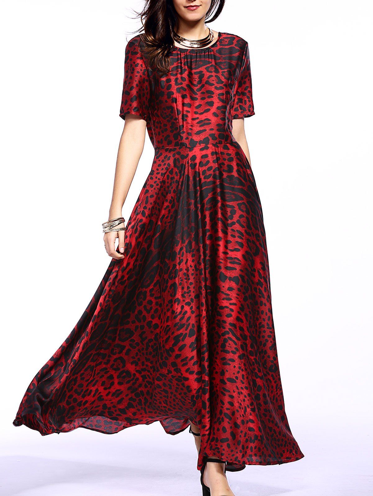 

Leopard 1/2 Sleeve Maxi Dress, Wine red