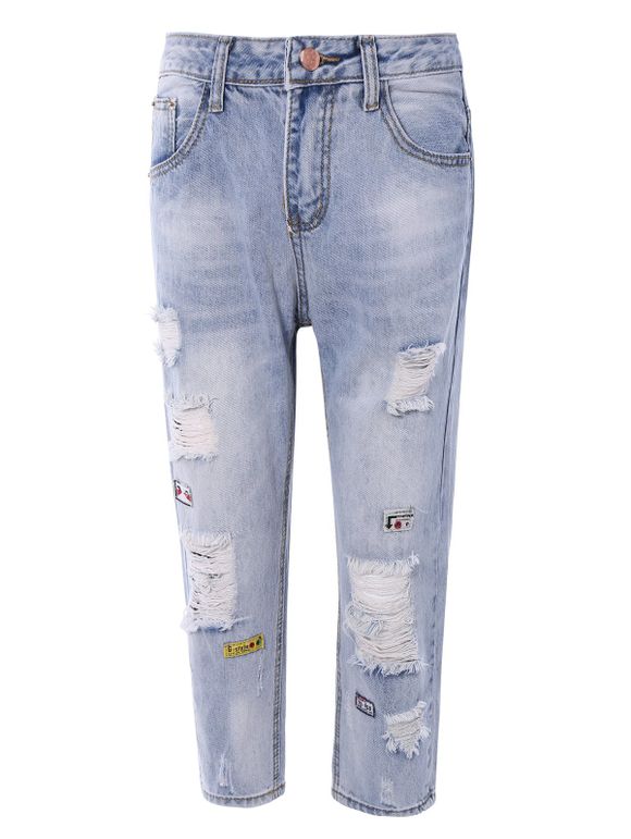 Mode brisé Trou Patch design Femmes  's Jeans - Bleu clair 26