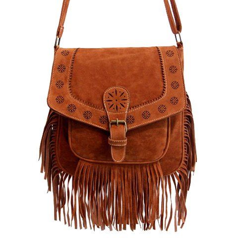 Ethnic Style Buckle and Engraving Design Women's Crossbody Bag - BROWN 