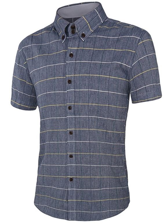 Button-Down Shirt Color Block Plaid manches courtes Hommes  's - Gris 5XL