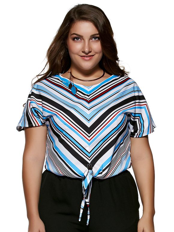 Trendy V-Neck 1/2 Sleeve Striped T-Shirt For Women - multicolore 4XL