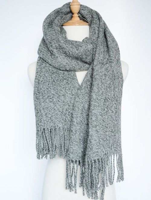 Stylish Tassel Knitted Wrap Scarf - GRAY 
