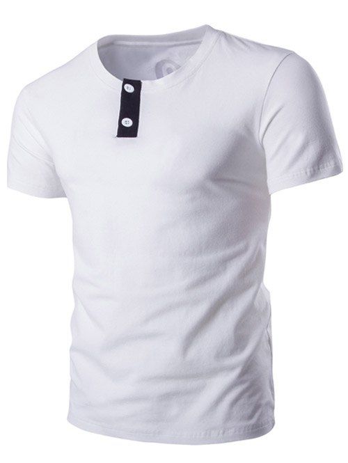 Classique col rond Design Bouton manches courtes T-shirt pour les hommes - Blanc L